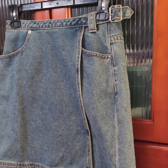 BDG Blue Denim Mini Skirt with Buckle Detail - Picture 2 of 4